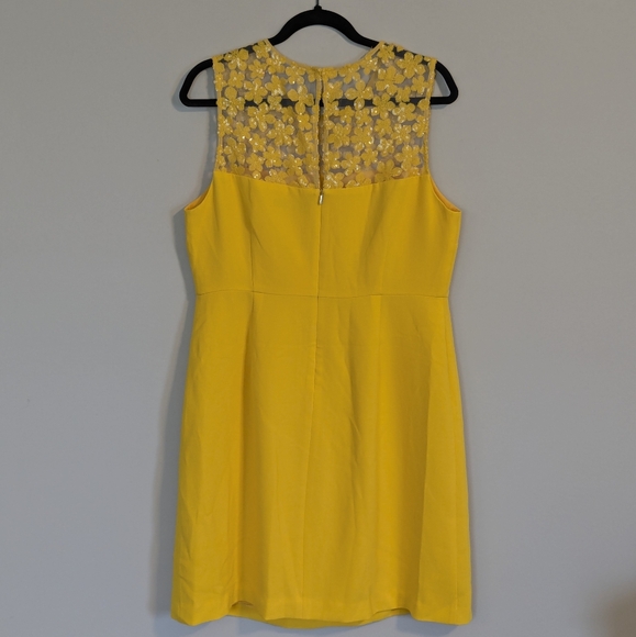 NWT Trina Turk Yellow Sequin Mesh Neckline Detail Sheath Dress - Picture 4 of 4